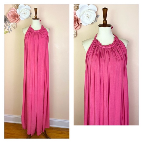 New! Grecian Margarita Open Back Halter Maxi Dress with Side Slits in Pink - Picture 12 of 15